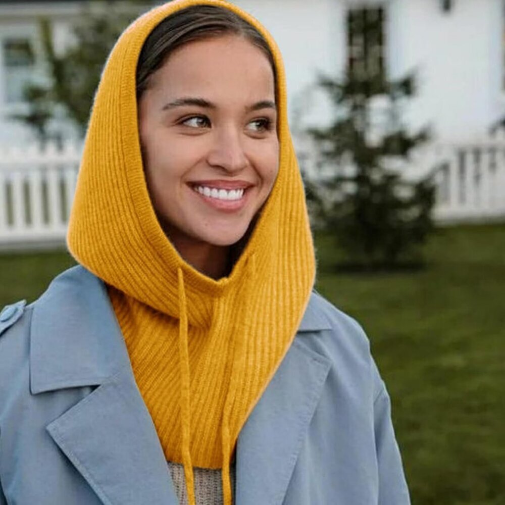 Unisex Yellow Beanie Skull Cap with Drawstring Warm Winter Hats for Outdoor - Picture 6 of 7